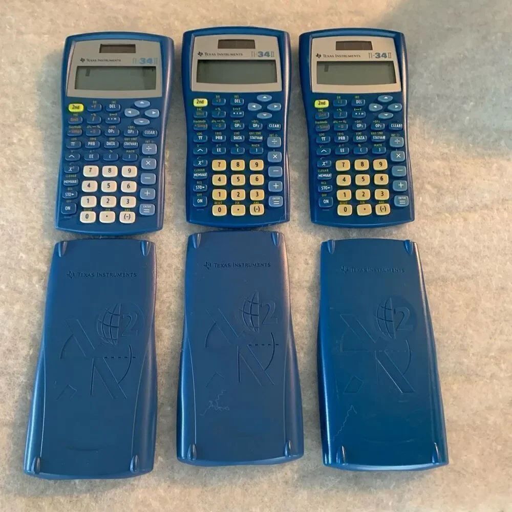3 Texas Instruments TI-34II Blue Scientific Calculators-All Work Great